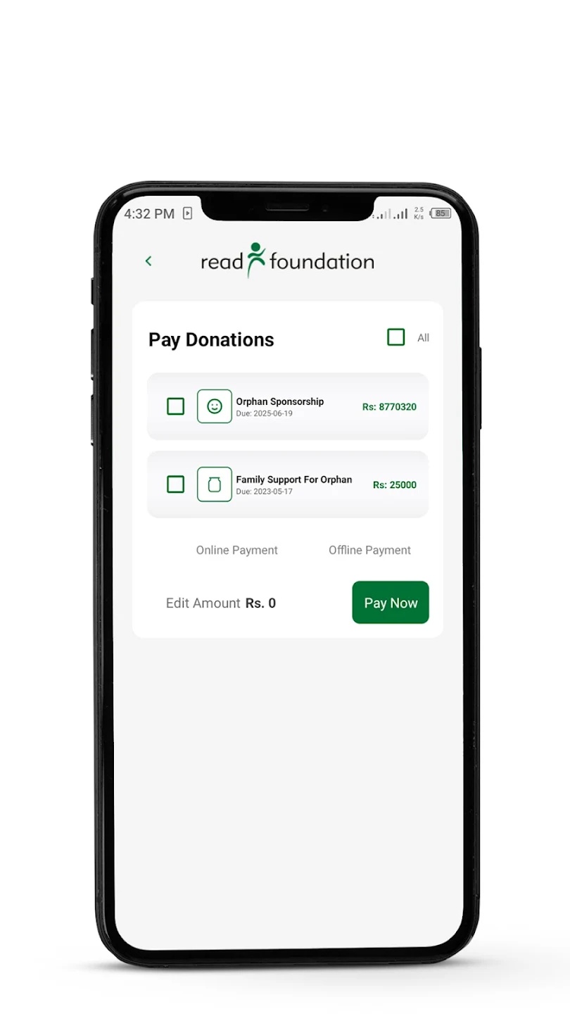 READ Connect Pay Donations screen